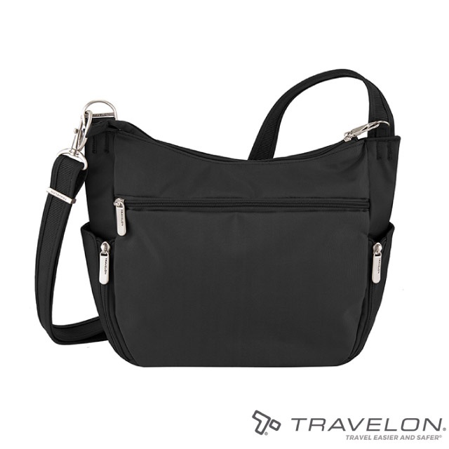 【Travelon】經典防盜側背包(35X25X18cm)/單肩包.旅遊.護照包/RFID防個資/TL-42757 黑✿30E010